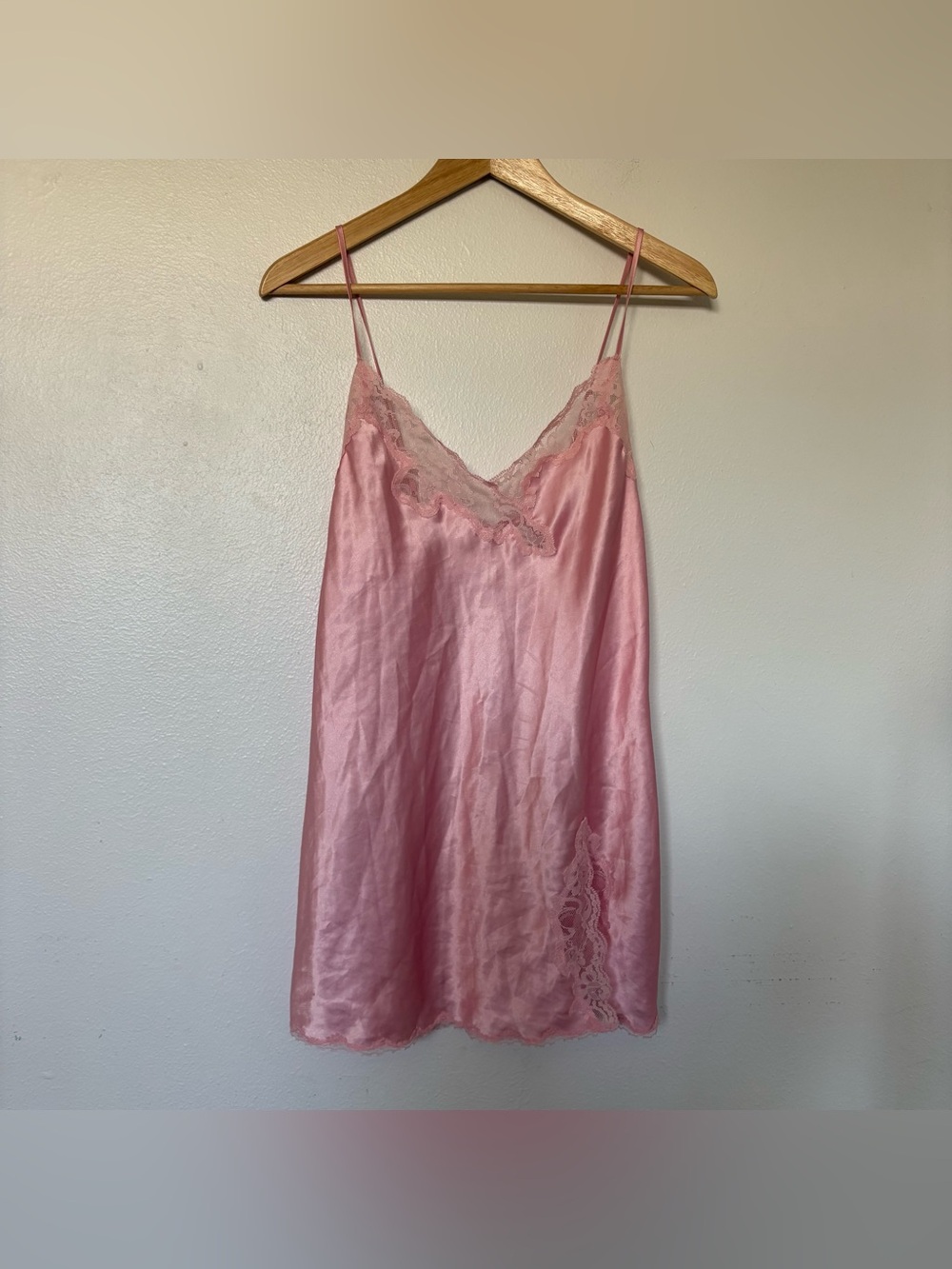 Victoria’s Secret Blush Pink Satin Slip Dress with Lace Trim‎ Size Medium